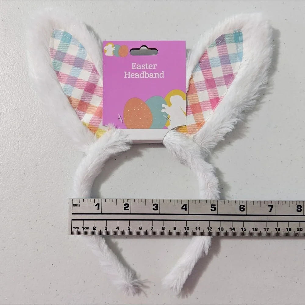 New DanDee Easter Bunny Ears Headband 8 Lot White Blue Plush Gingham Plaid NWT